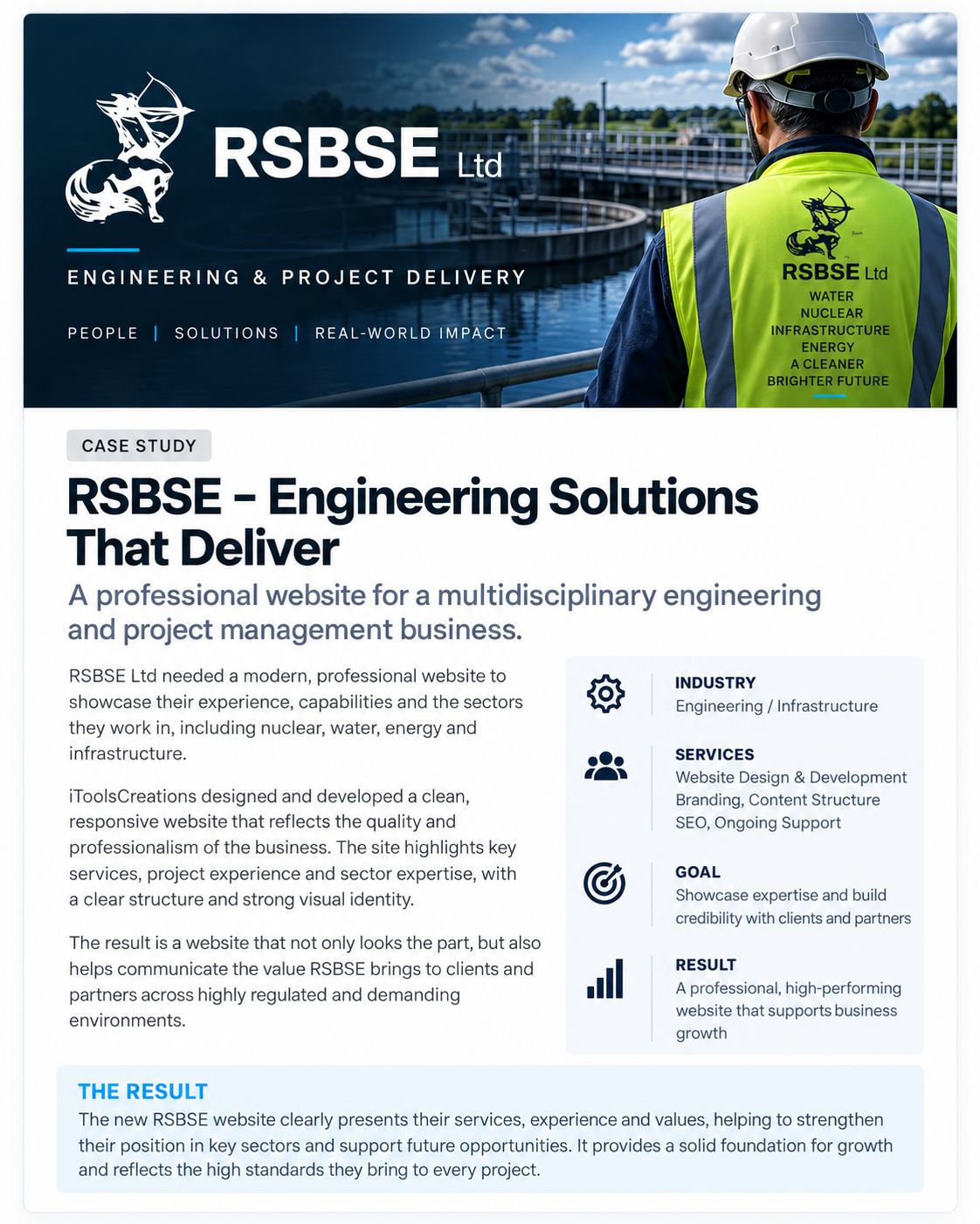 RSBSE engineering website case study showing project delivery, industrial engineering and custom WordPress enquiry systems.