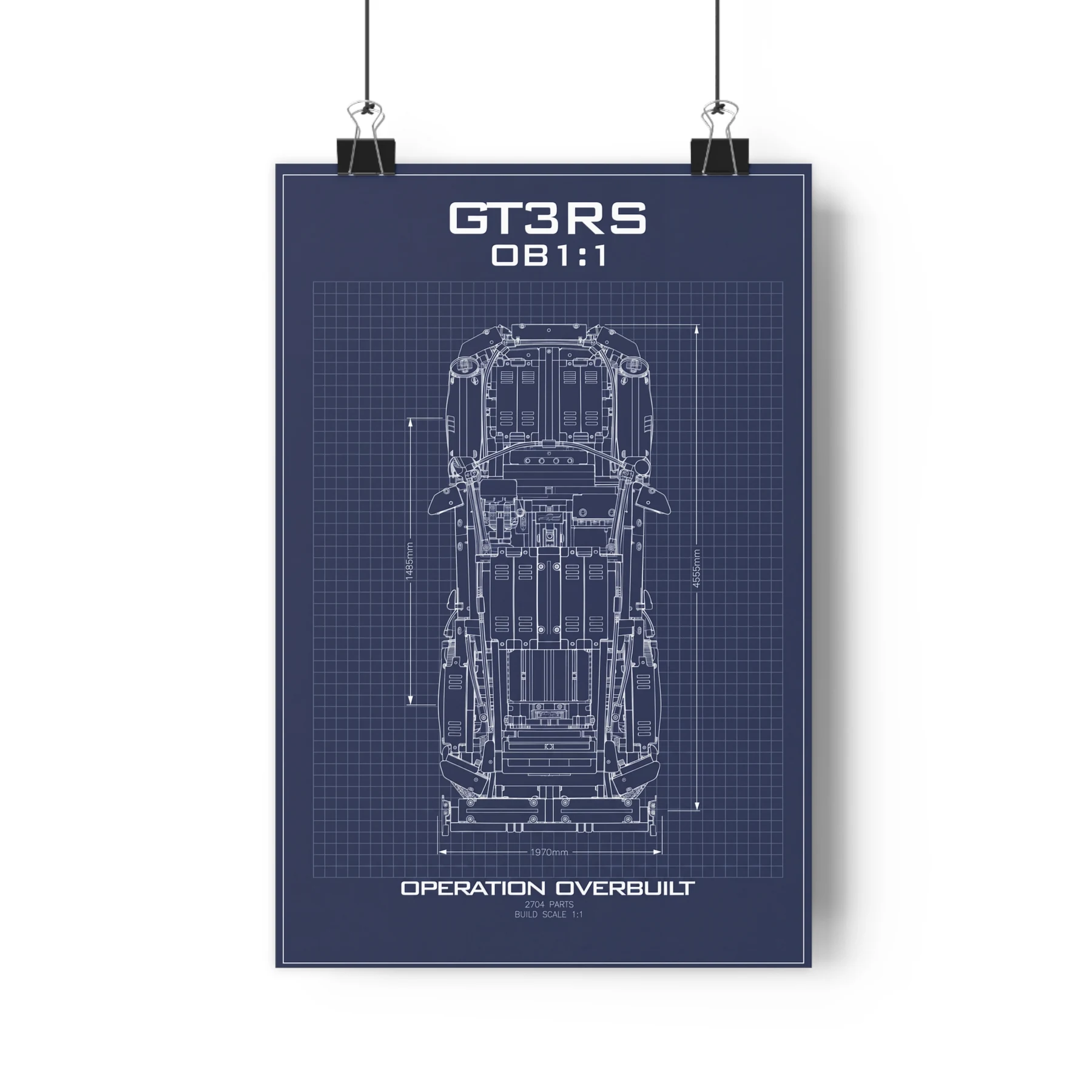 Operation Overbuilt GT3 RS blueprint and dimension poster